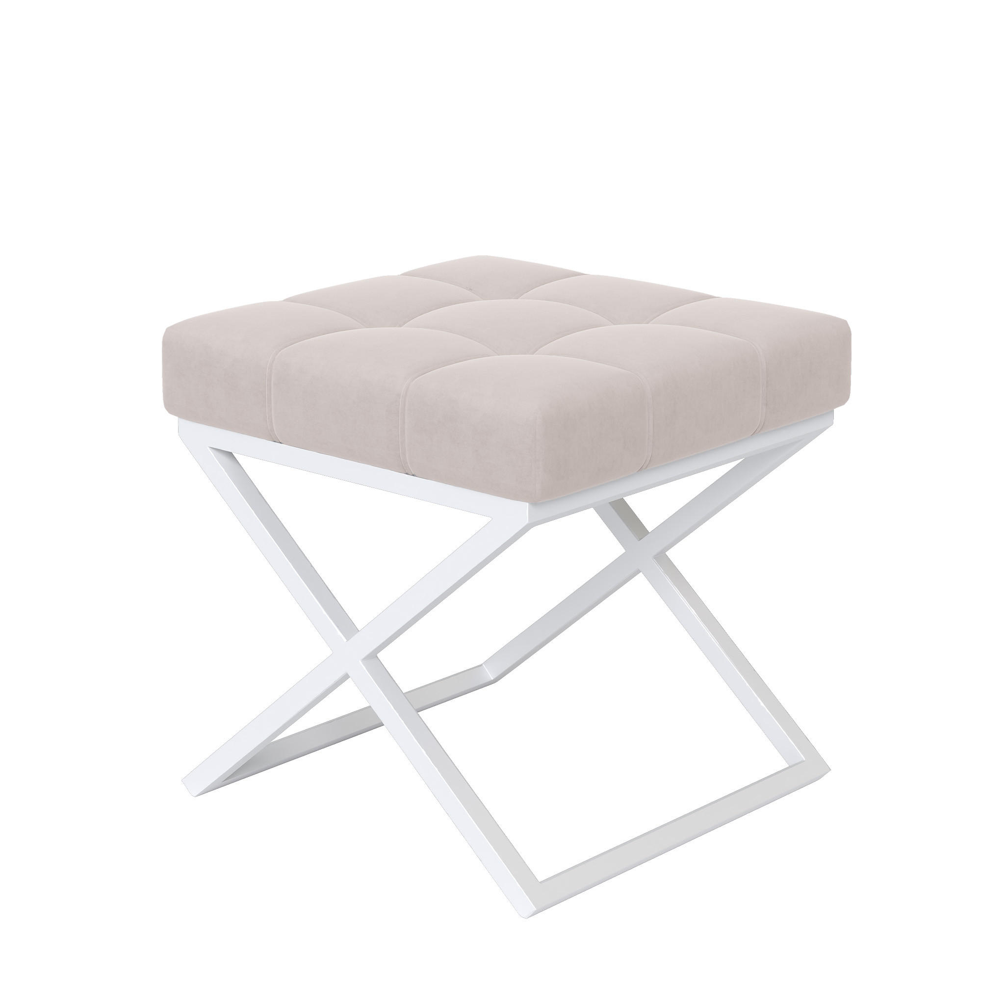 HOCKER LIND 45/45/45 cm, Weiß / Hellbeige - Sandfarben/Weiß, Textil/Metall (45/45/45cm) - Idohome