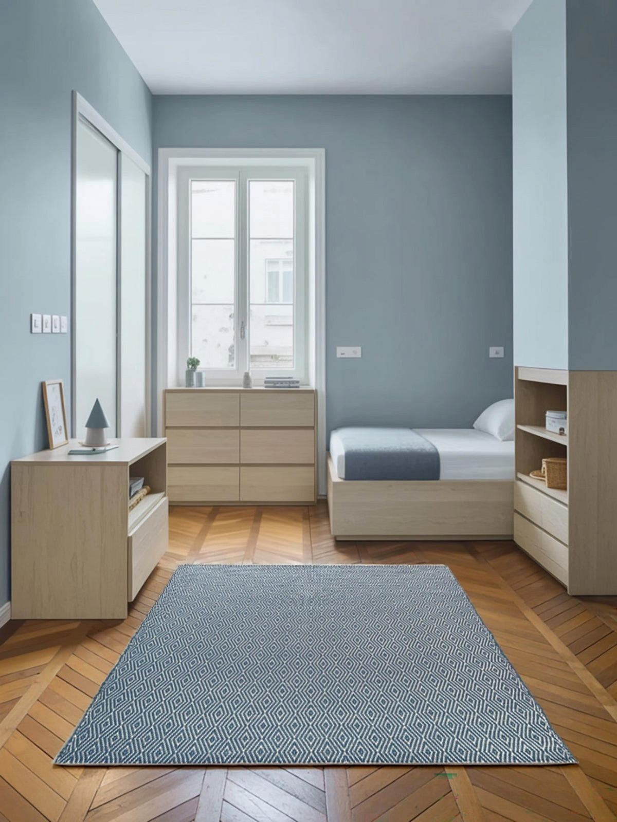TEPPICH aus recycelten Fasern handgewebt blau - Blau, Naturmaterialien (120/170cm) - AFK Living