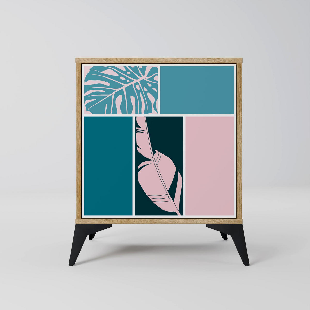 SIDEBOARD COMBINATION OF SHAPES, Eichefarben, 57,5x42x72,5 cm, Schwarze Metallfüße - Eichefarben/Multicolor, Holzwerkstoff/Metall (57.5/72.5/42cm) - SpaceRebels