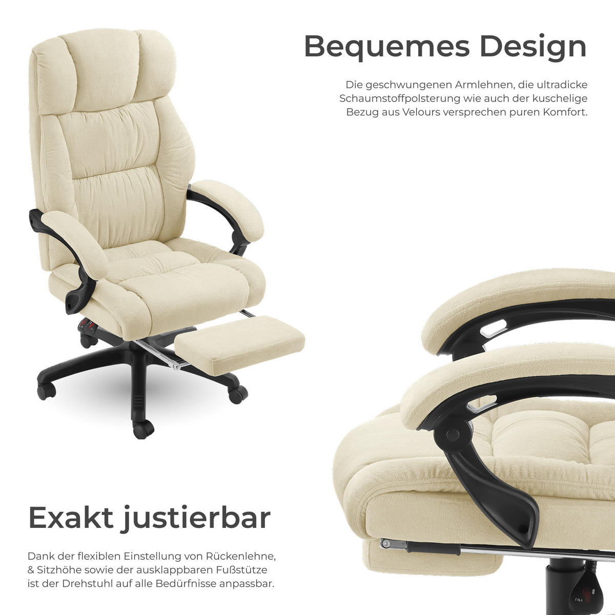 BÜROSTUHL Jillien,Belastbarkeit 120 kg,beige - Beige, Kunststoff (64/115/118cm) - tectake