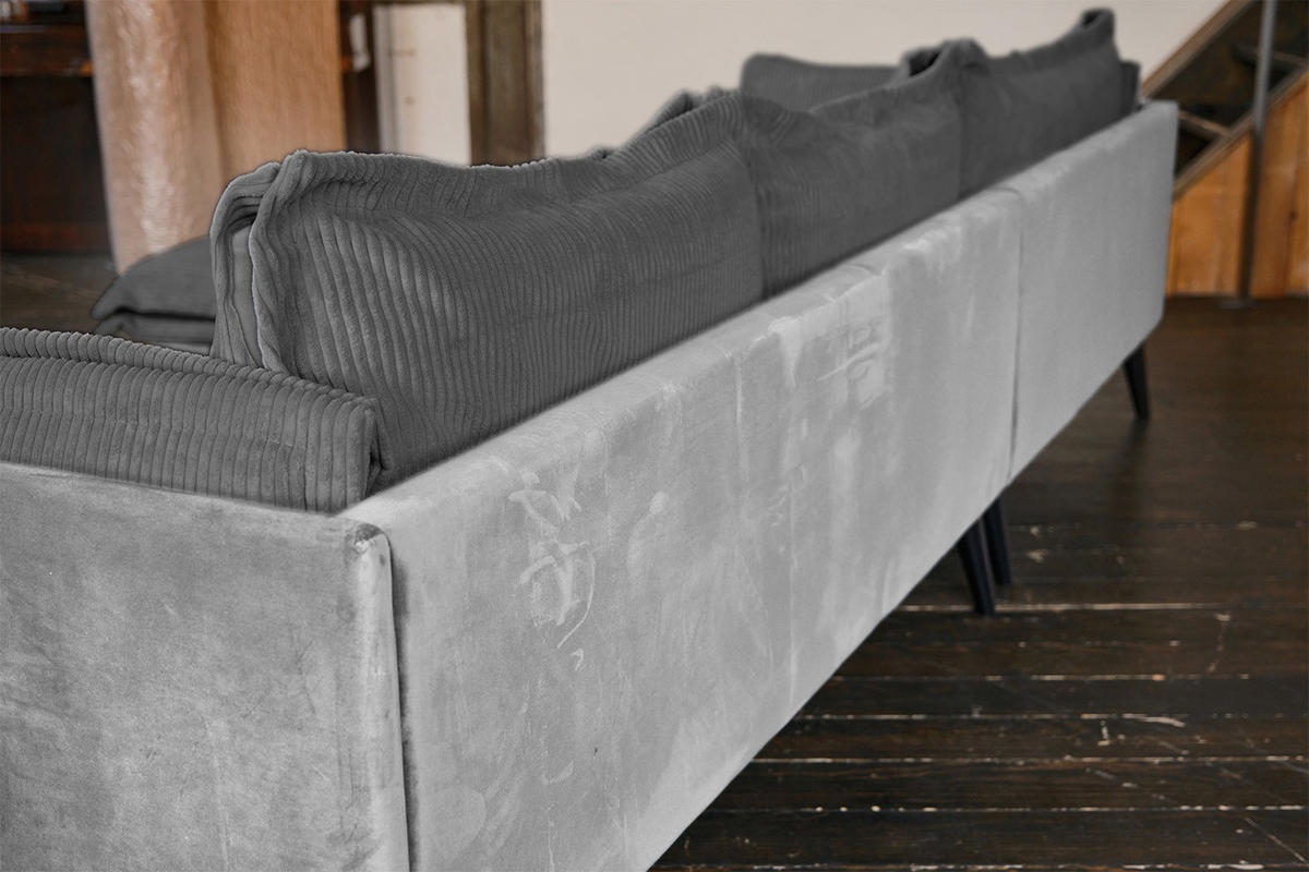 ECKSOFA QUENYA Grau Velvet - Schwarz/Grau, Textil (294/184cm) - KAWOLA