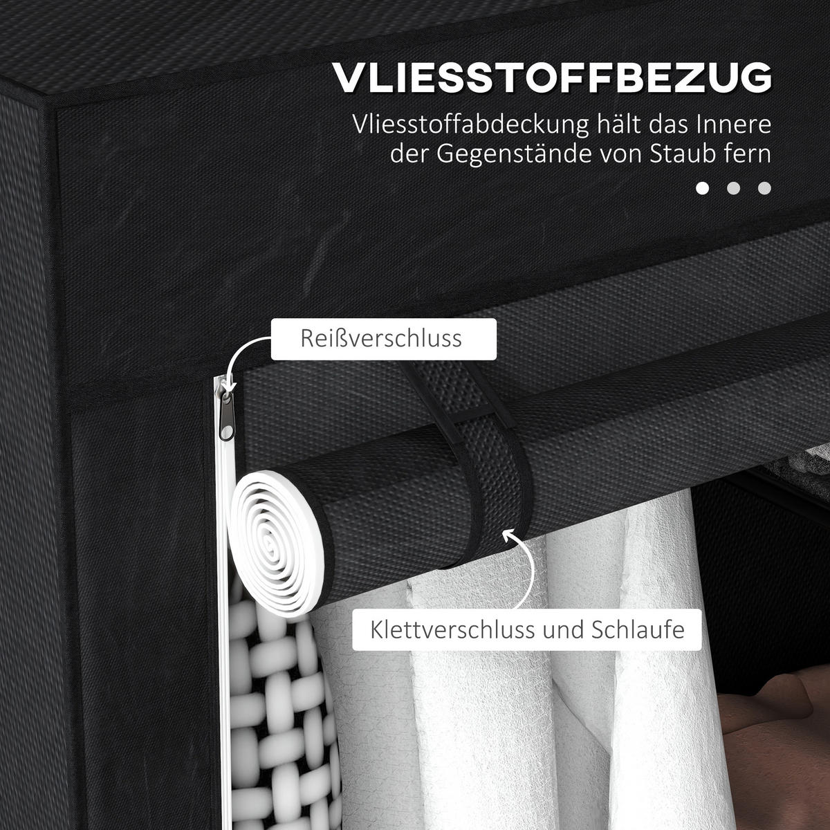 KLEIDERSCHRANK Stoffschrank Faltschrank mit 2 Kleiderstangen, 6 Fächern, Schwarz - Schwarz, Metall (43/162.5/103cm) - HOMCOM