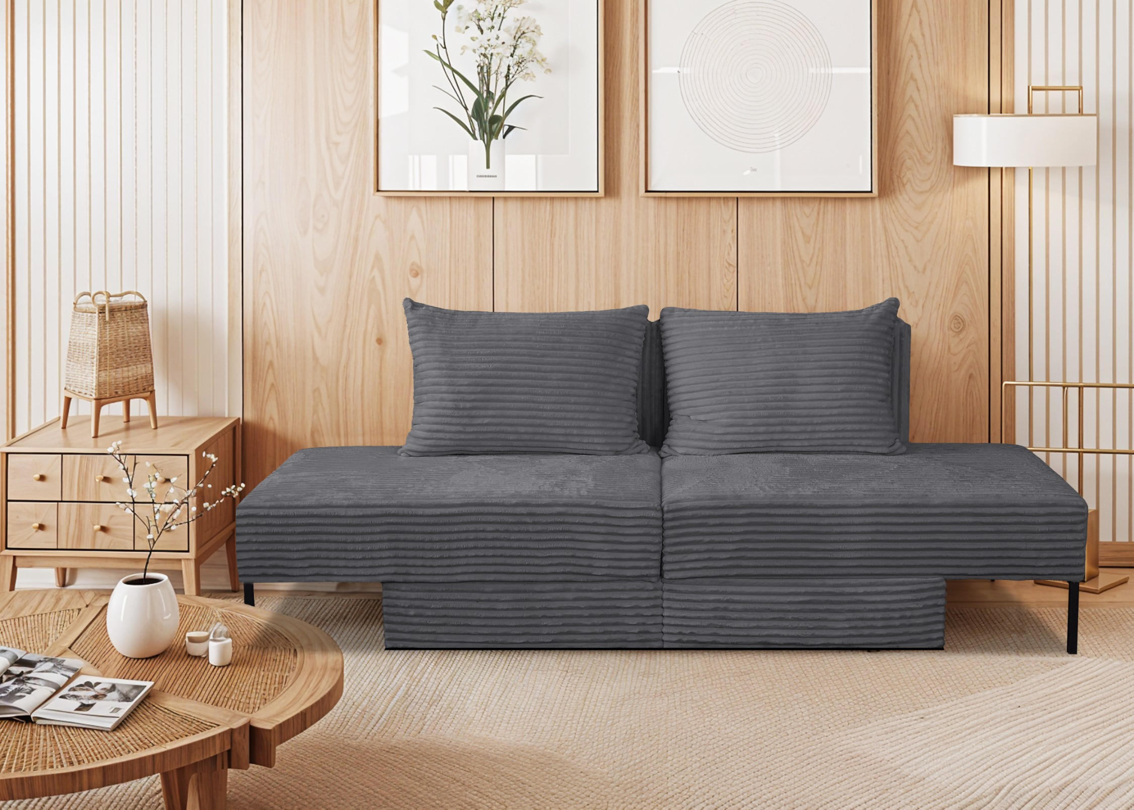 SOFA Mit Schlaffunktion MOOKA 4in1-Multifunktions-System Stoff Velo Dunkelgrau - Dunkelgrau, Holz/Textil (240/87/103cm) - Kaiser Möbel