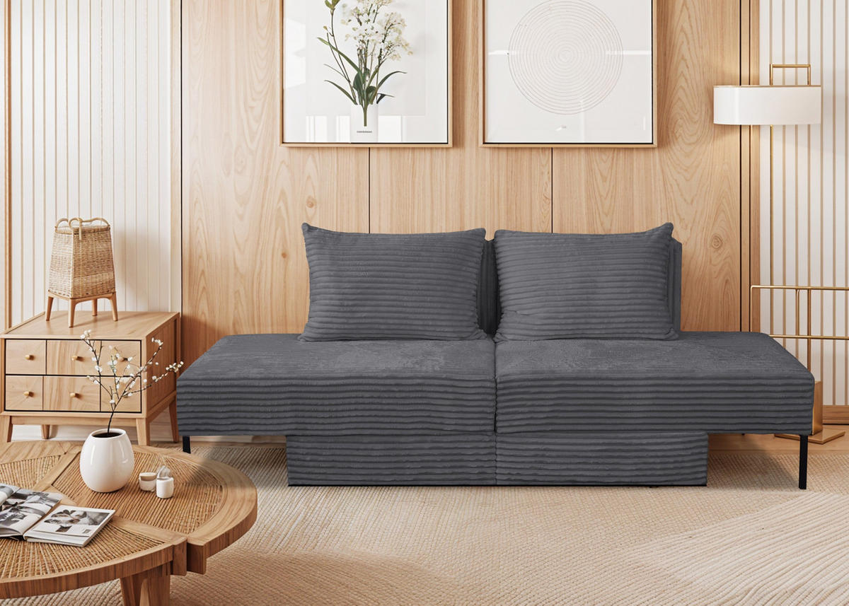 SOFA Mit Schlaffunktion MOOKA 4in1-Multifunktions-System Stoff Velo Dunkelgrau - Dunkelgrau, Holz/Textil (240/87/103cm) - Kaiser Möbel