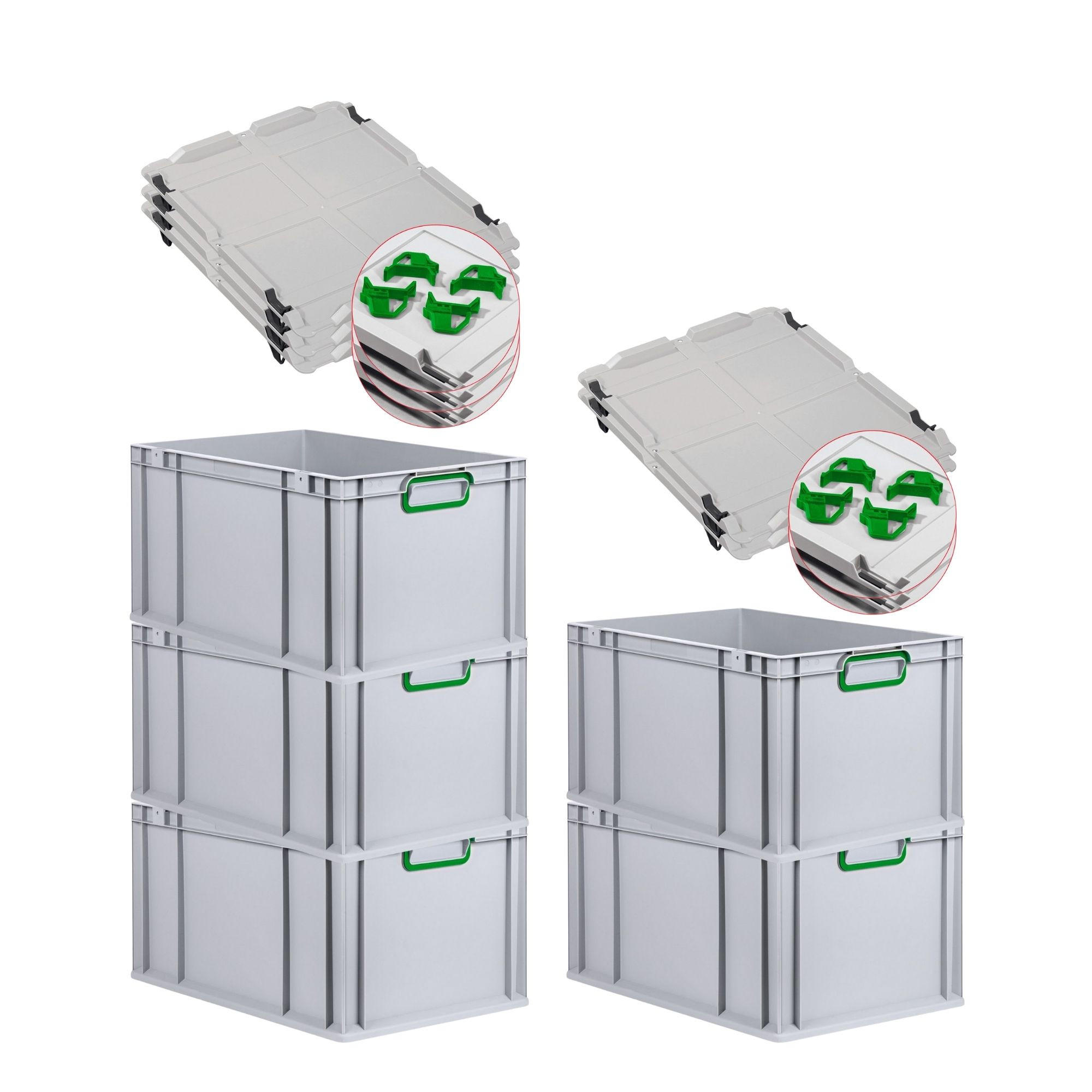 EUROBOX 5x Nextgen Color Mit Auflagedeckel 32x40x60cm Griffe Grün Geschlossen - Grün, Kunststoff (40/32/60cm) - PROREGAL