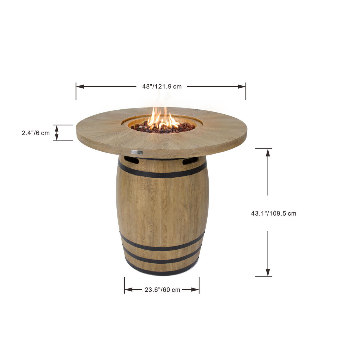 FEUERTISCH LAFITE Bartische aus GF-Beton - 2-tlg. Set inkl. Glasumrandung - Naturfarben, Naturmaterialien (122/110/122cm) - Elementi