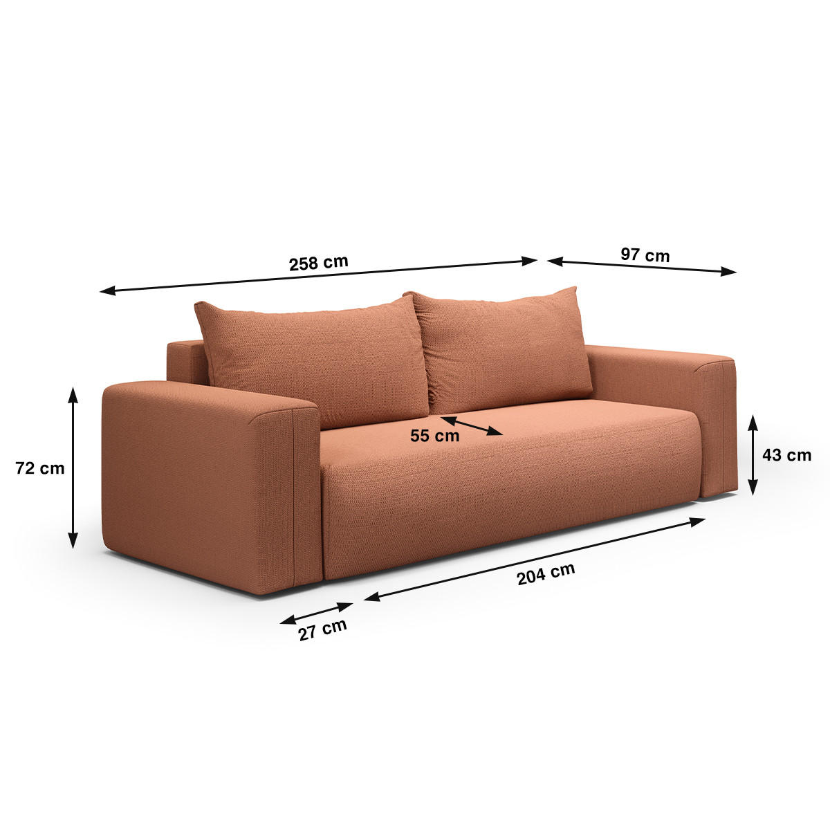 SOFA Bliss 3 Sitzplätze Kupfer - Orange, Holz (252/72/97cm) - Petits-meubles