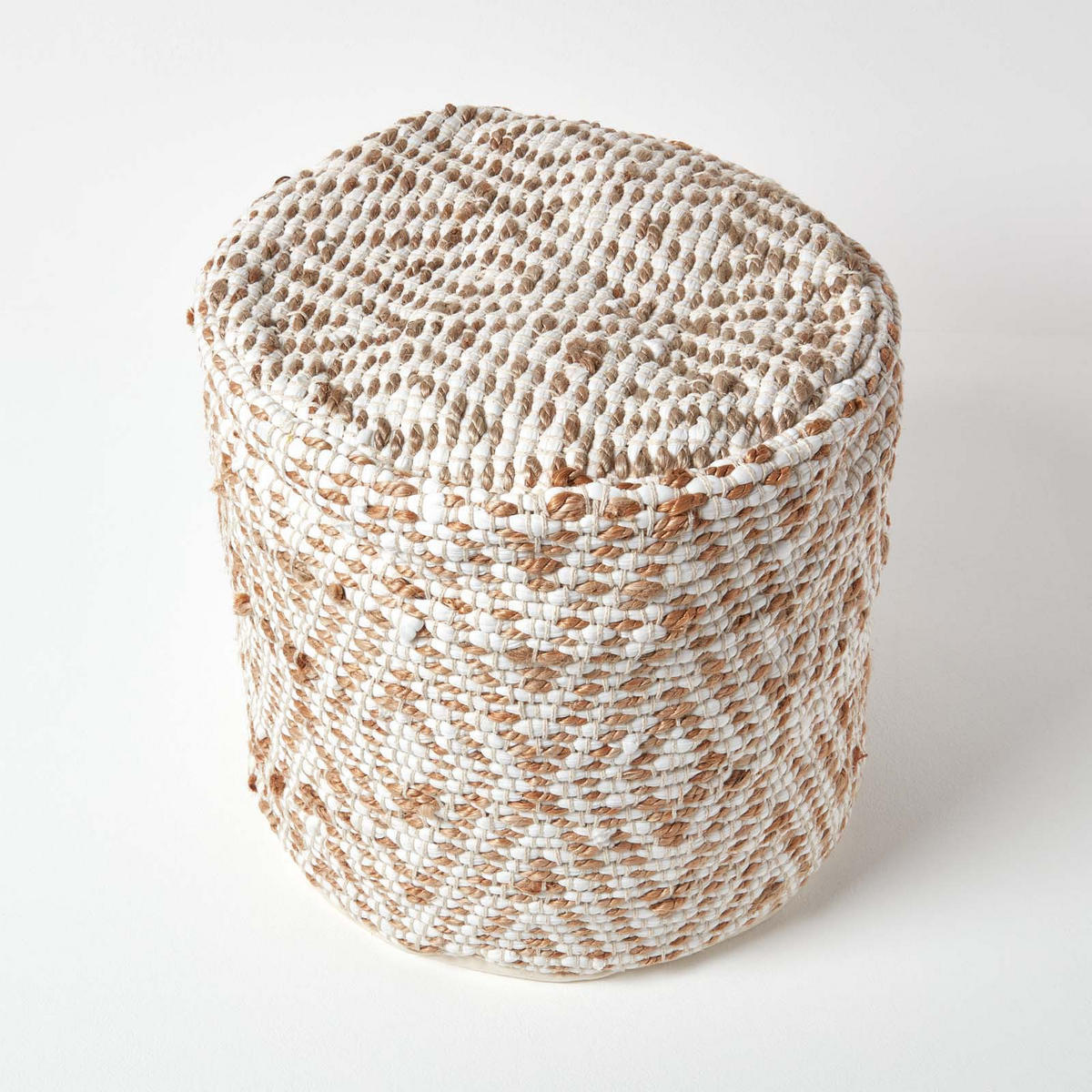 SITZPOUF Sierra, rund mit Ethno-Muster, 40/40/45 cm - Beige, Textil (45/40/45cm) - Homescapes