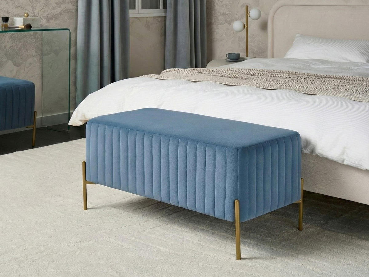 POLSTERBANK Samtstoff Blau Utah - Blau, Textil (91/43/47cm) - Beliani