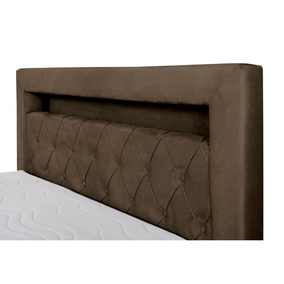 BOXBETT Lui Gold mit Bonnelmatratze, Topper, LED-Beleuchtung, 200x200, Braun - Braun, Holzwerkstoff/Kunststoff (200/200cm) - AN-Moebel 4u