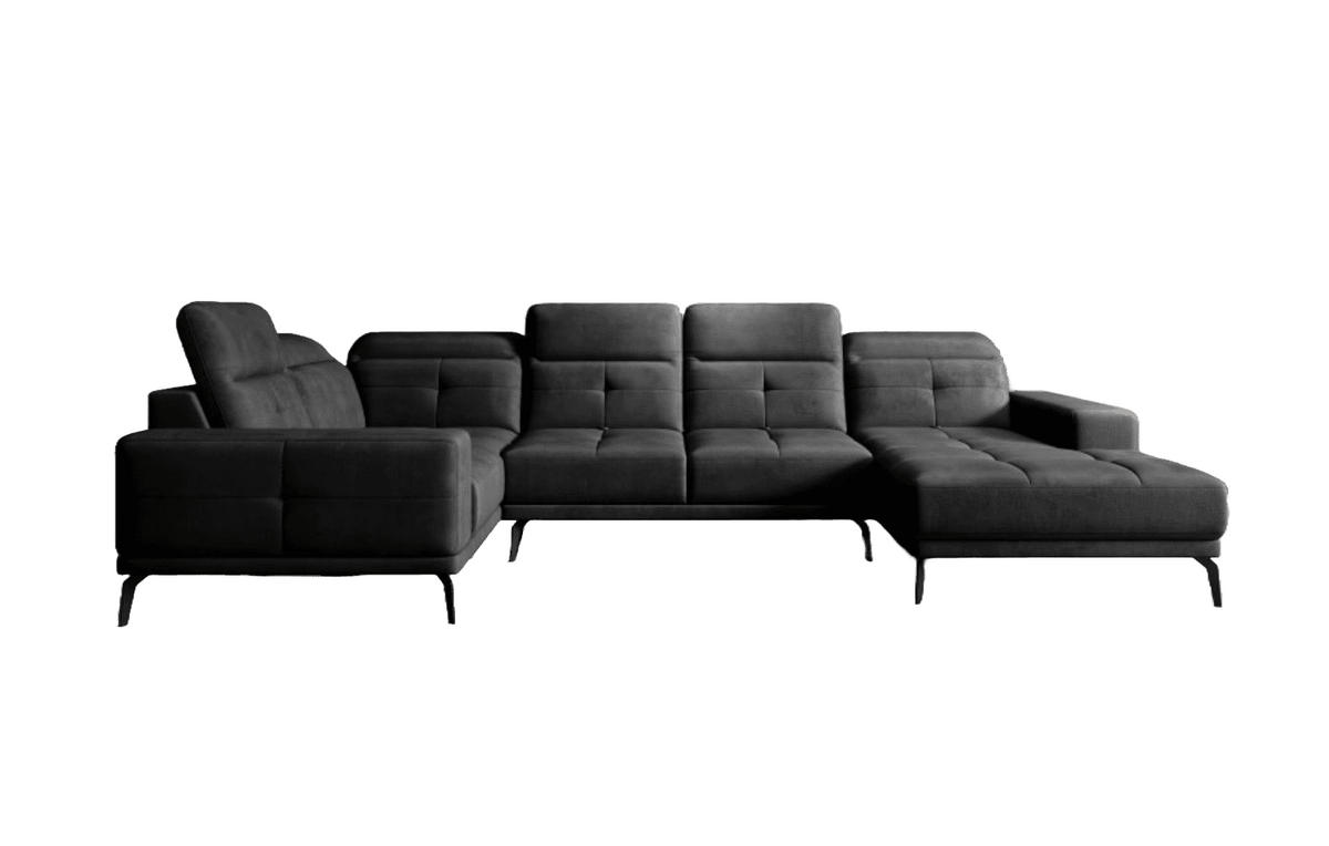 WOHNLANDSCHAFT mit Sitztiefenverstellung, wasserabweisender Nube-Stoff der Spitzenklasse - Anthrazit/Schwarz, Textil/Metall (350/77/210cm) - Eltap