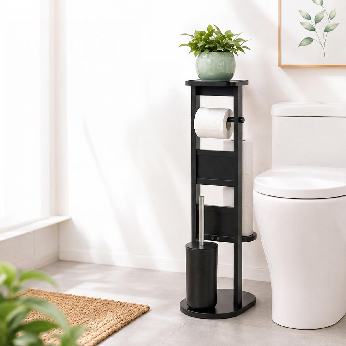 WC-SOUPRAVA černá bambus s poličkou 80 cm - černá, dřevo/kompozitní dřevo (30/80/18cm) - Relaxdays