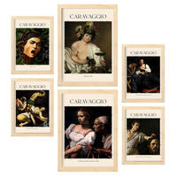 POSTER Set Mit 6 Caravaggio Sammlung A3 & A4 Rahmen Aus Hellem Holz - Beige, Papier (29/3cm) - Nacnic