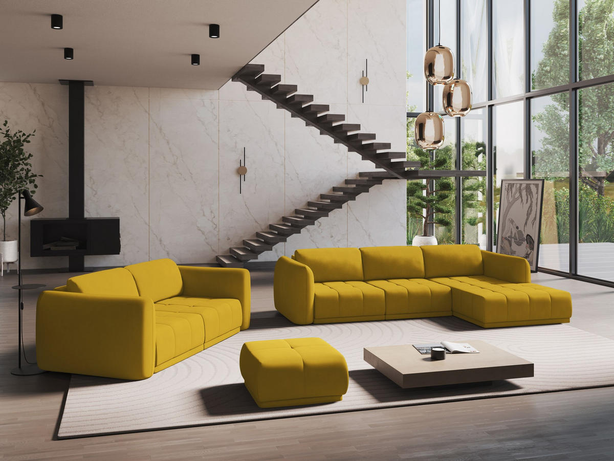 4-SITZER-SOFA Chenille Stoff Gelb - Currygelb/Gelb, Kunststoff/Textil (250/74/105cm) - Makamii
