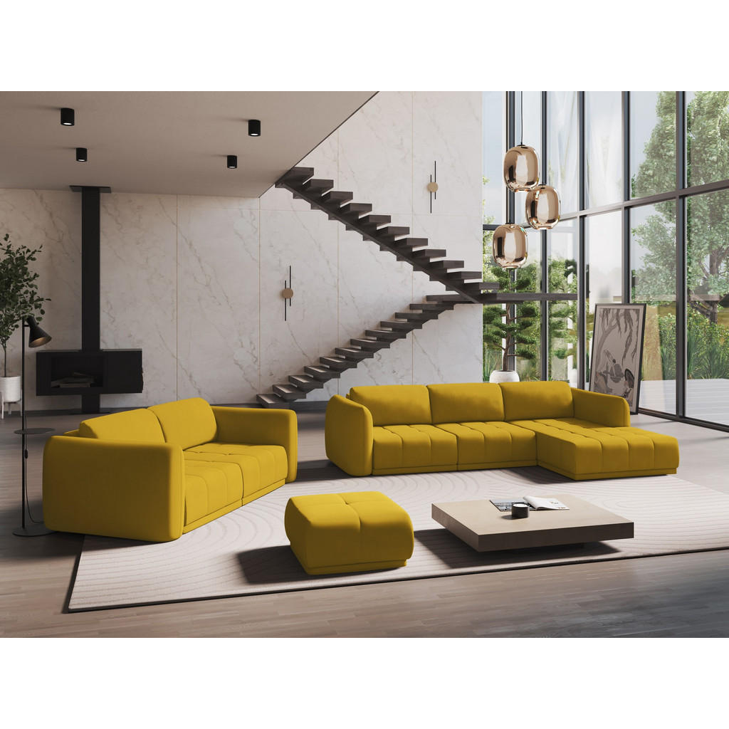 Thumbnail - Makamii Wohnlandschaft, Currygelb, Textil, 4-Sitzer, Füllung: Schaumstoff, U-Form, 370x74x170 cm, Made in EU, Wohnzimmer...