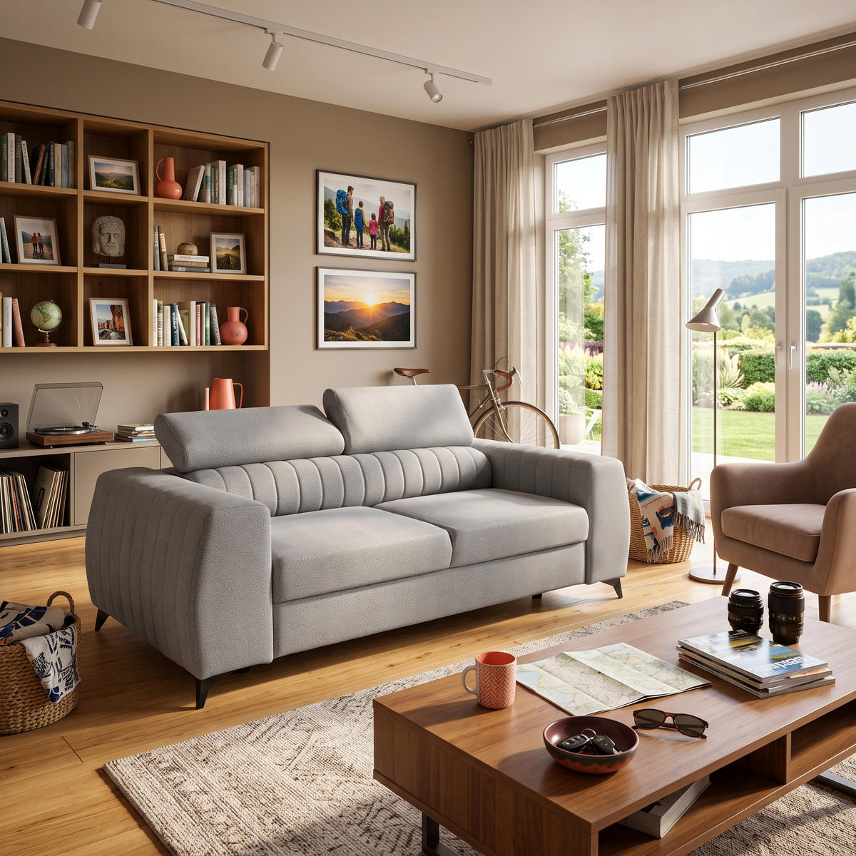 2-SITZER-SOFA PIERO 206 cm Velours Hellgrau - Hellgrau/Schwarz, Holz/Textil (206/95/100cm) - Muffo