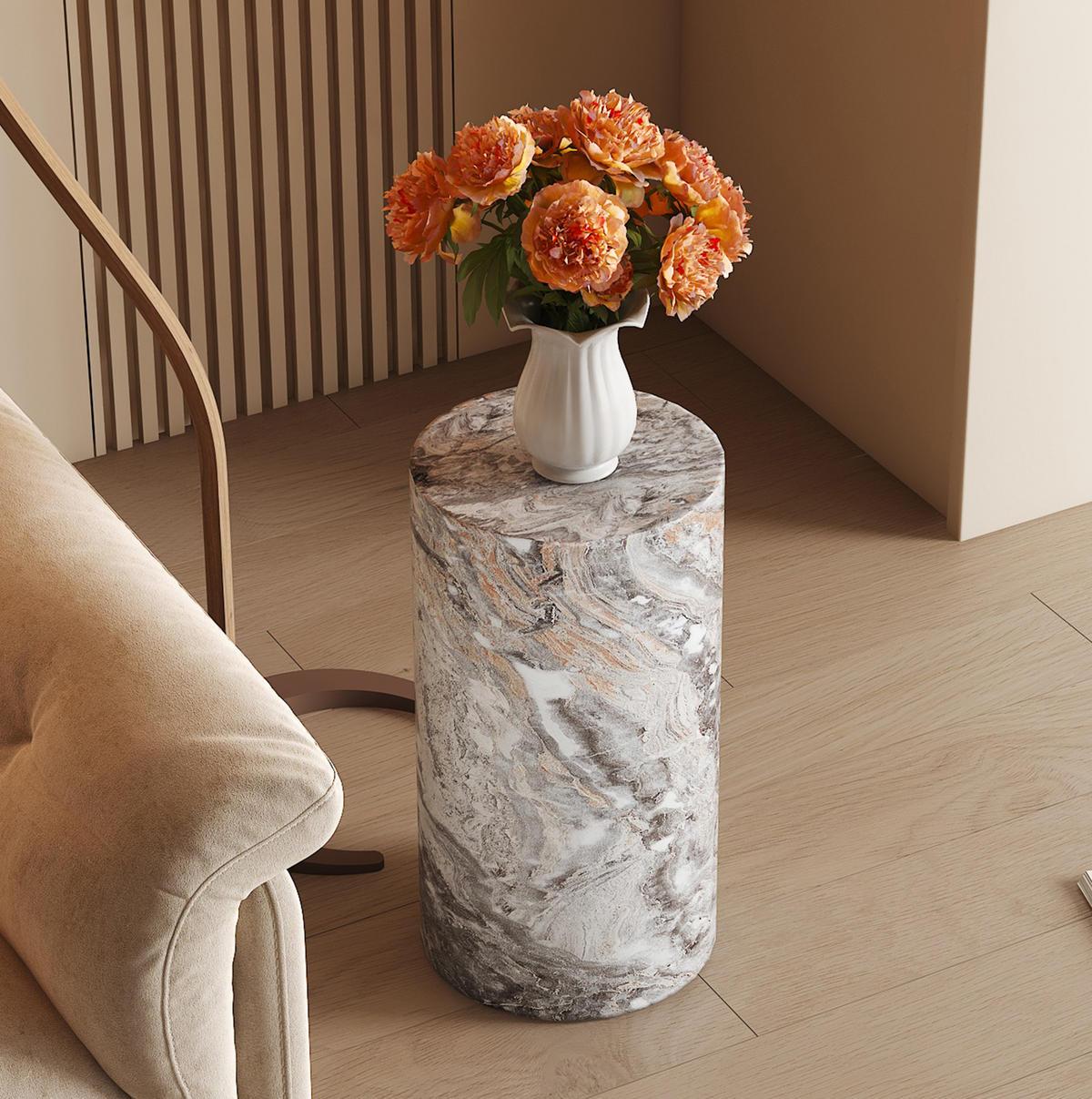 COUCHTISCH 30/55 cm in Grau mit Marmoroptik aus MDF - Grau, Holzwerkstoff (30/30/55cm) - Flora Grace