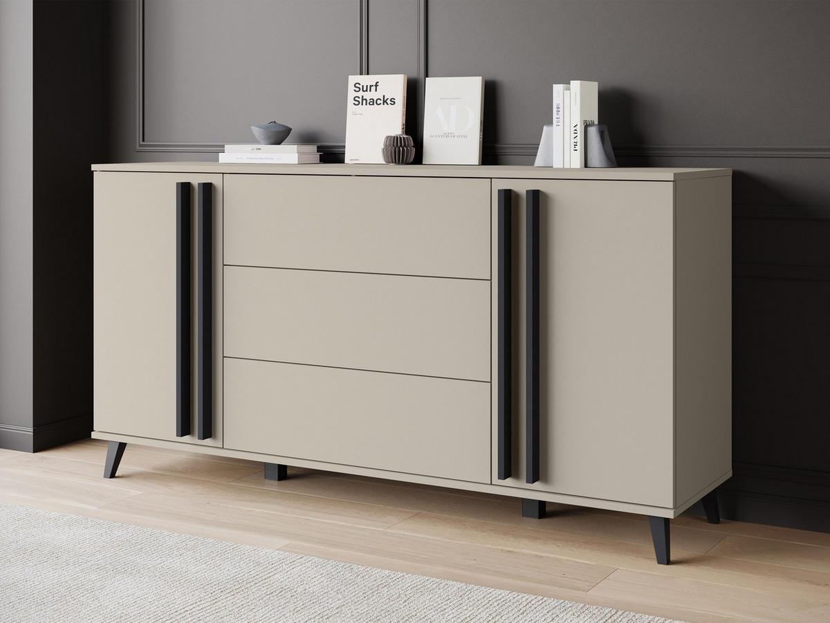 SIDEBOARD Helsinki 150 - Beige/Schwarz, Holzwerkstoff/Kunststoff (150/78/40cm) - MIRJAN24