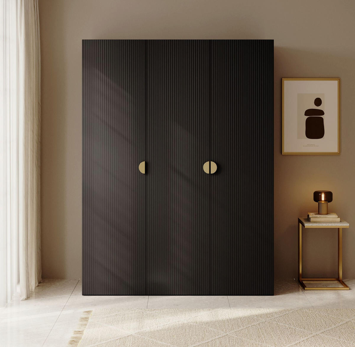 KLEIDERSCHRANK Moonir Schwarz 150 cm - Goldfarben/Schwarz, Holzwerkstoff/Metall (150/200.5/57cm) - Selsey