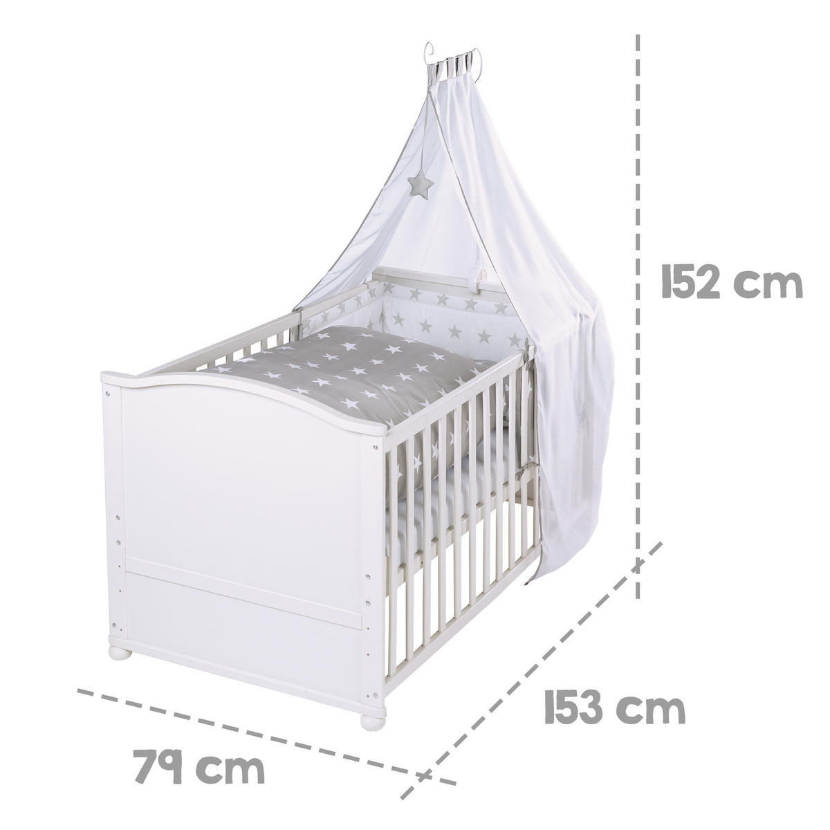 BABYBETT Sterne 2 70 x 140 cm inkl. Textilien - Weiß, Holzwerkstoff (70/140cm) - Roba