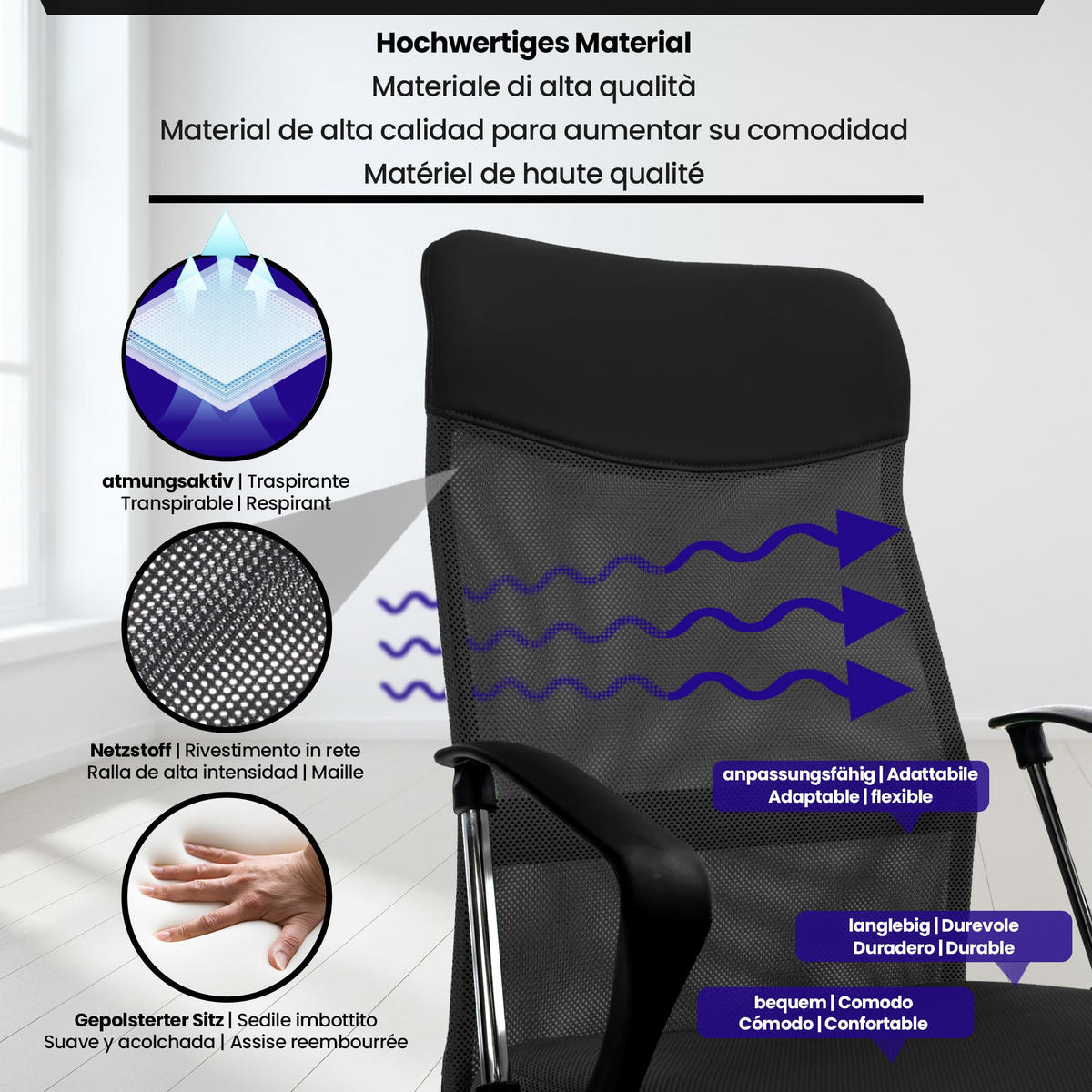 CHEFSESSEL Lederlook schwarz - Chromfarben/Schwarz, Textil/Metall (60/110/53cm) - CLP