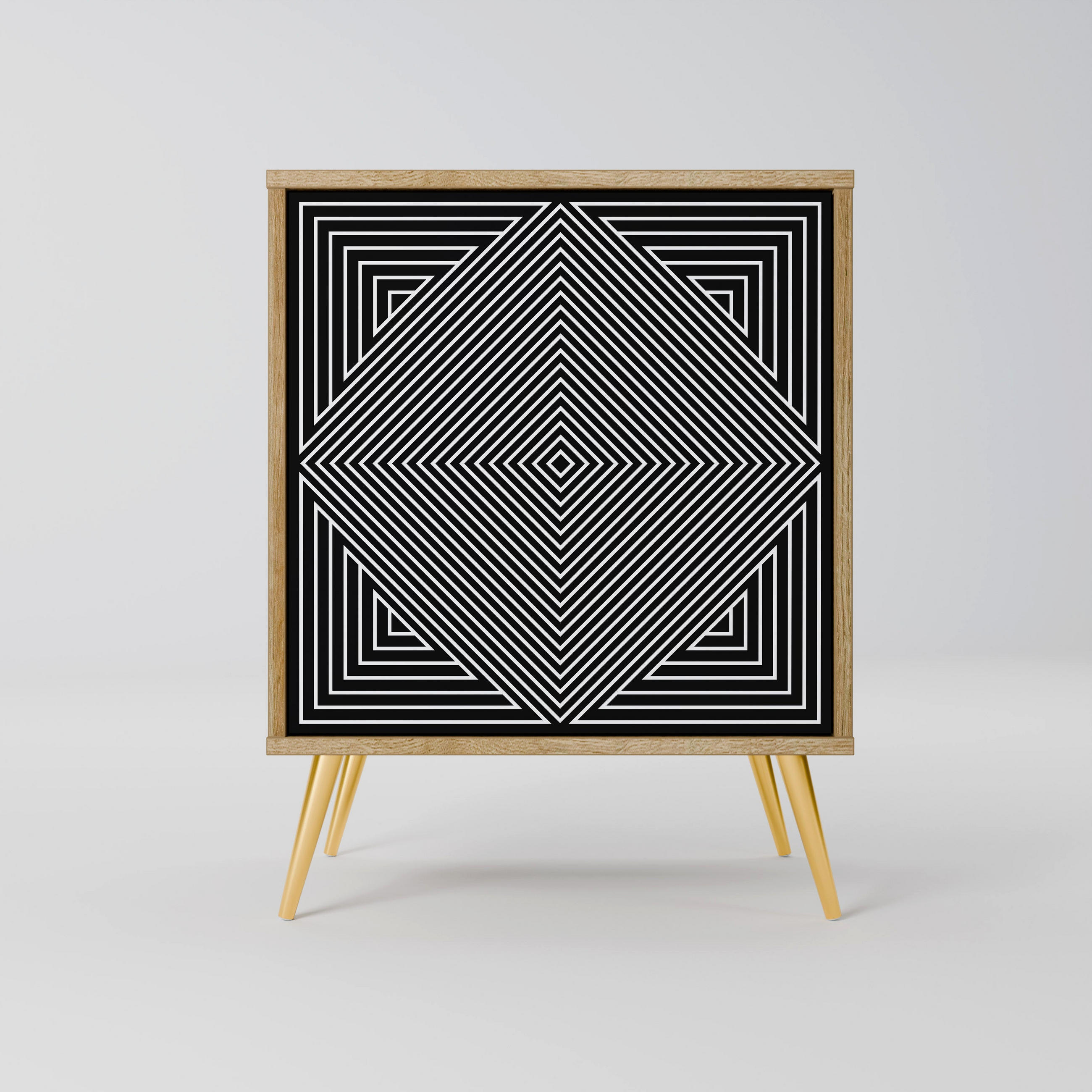 SIDEBOARD POLYGON ILLUSION, Eichefarben, 57,5x42x75,5 cm, Goldfarbene Metallfüße - Eichefarben/Goldfarben, Holzwerkstoff/Metall (57.5/75.5/42cm) - SpaceRebels