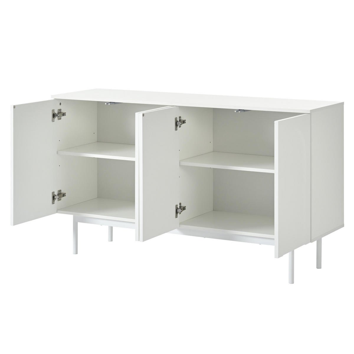SIDEBOARD 140x42x80 cm, 4 Türen, minimalistisches Design, Weiß - Weiß, Holz (140/80/42cm)