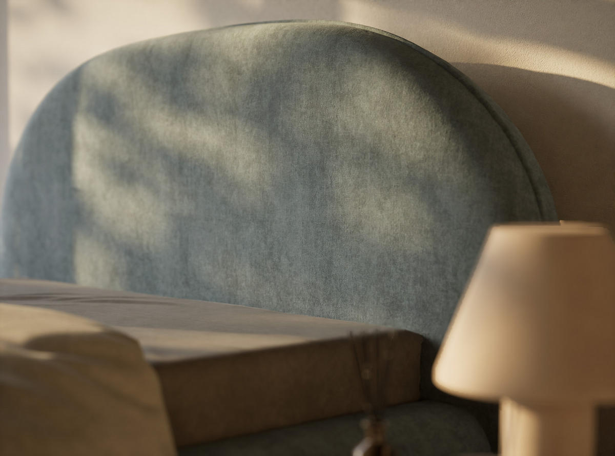 POLSTERBETT Koji Hellblau 180/200 cm im Chenille-Stoff - Schwarz/Naturfarben, Holz/Holzwerkstoff (180/200cm) - Maison de Reve