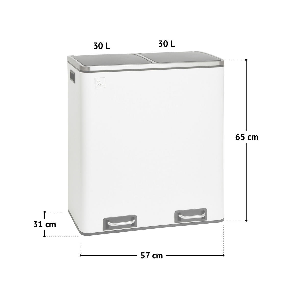 MÜLLEIMER TM2X30 - Weiß, Metall (57/65/31cm) - SVITA