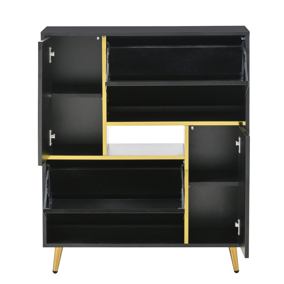 SCHUHSCHRANK 80/25/96 cm in Schwarz mit Hochglanzfront und LED-Beleuchtung - Schwarz, Holzwerkstoff (80/96/25cm) - Flora Grace