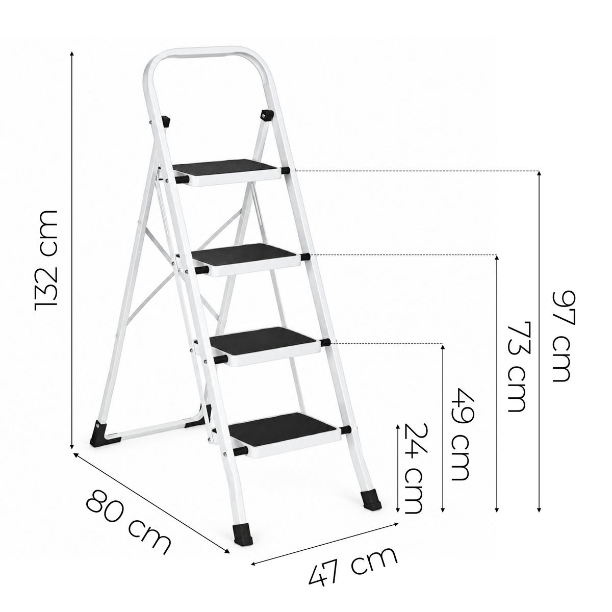 KLAPPTRITTLEITER 4 Stufen Weiß - Schwarz - Schwarz/Weiß, Kunststoff/Metall (47/132/80cm) - Mat-Haus