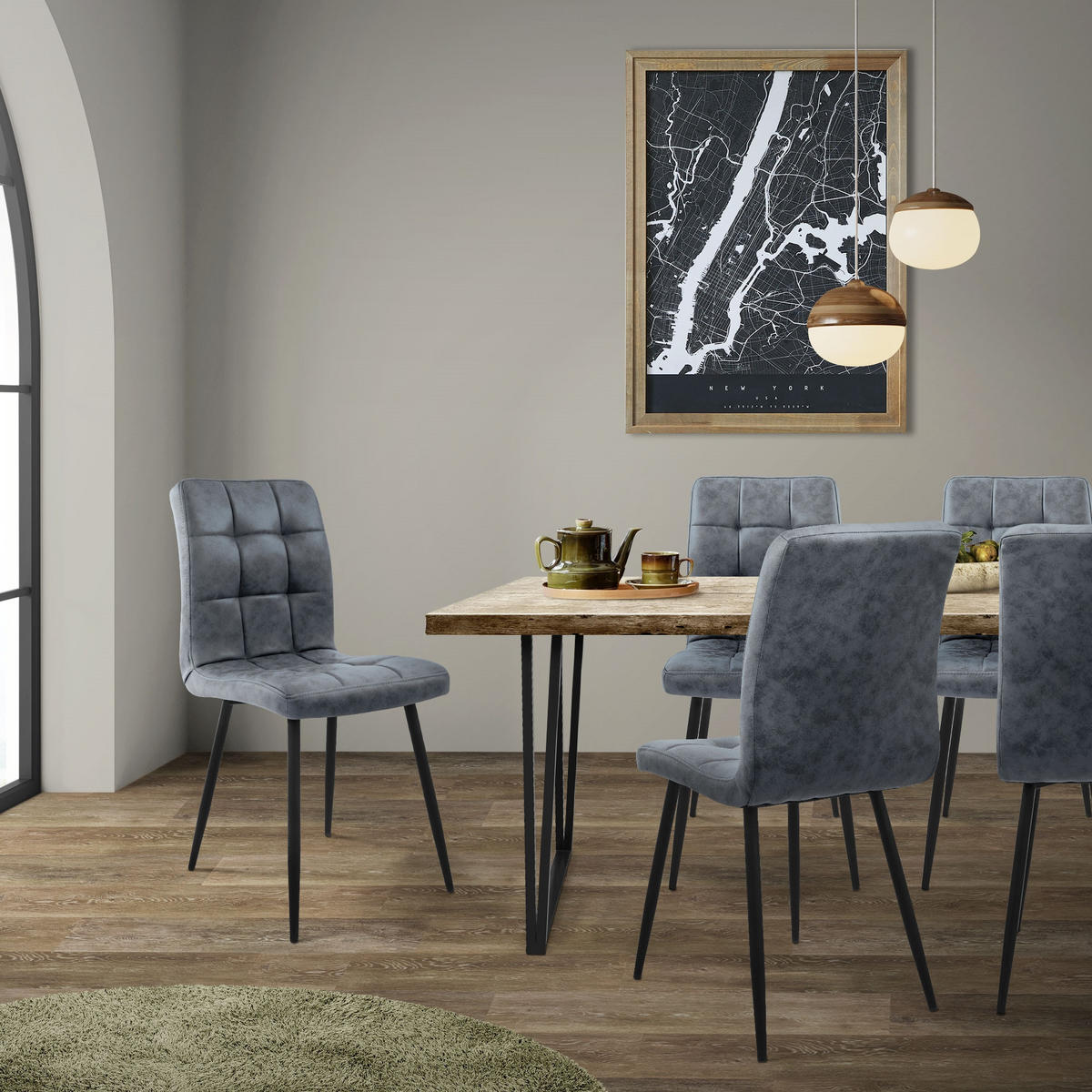 ESSZIMMERSTÜHLE 4ER-SET Anthrazit Kunstleder - Dunkelgrau/Schwarz, Metall (41/89/49cm) - ML-DESIGN