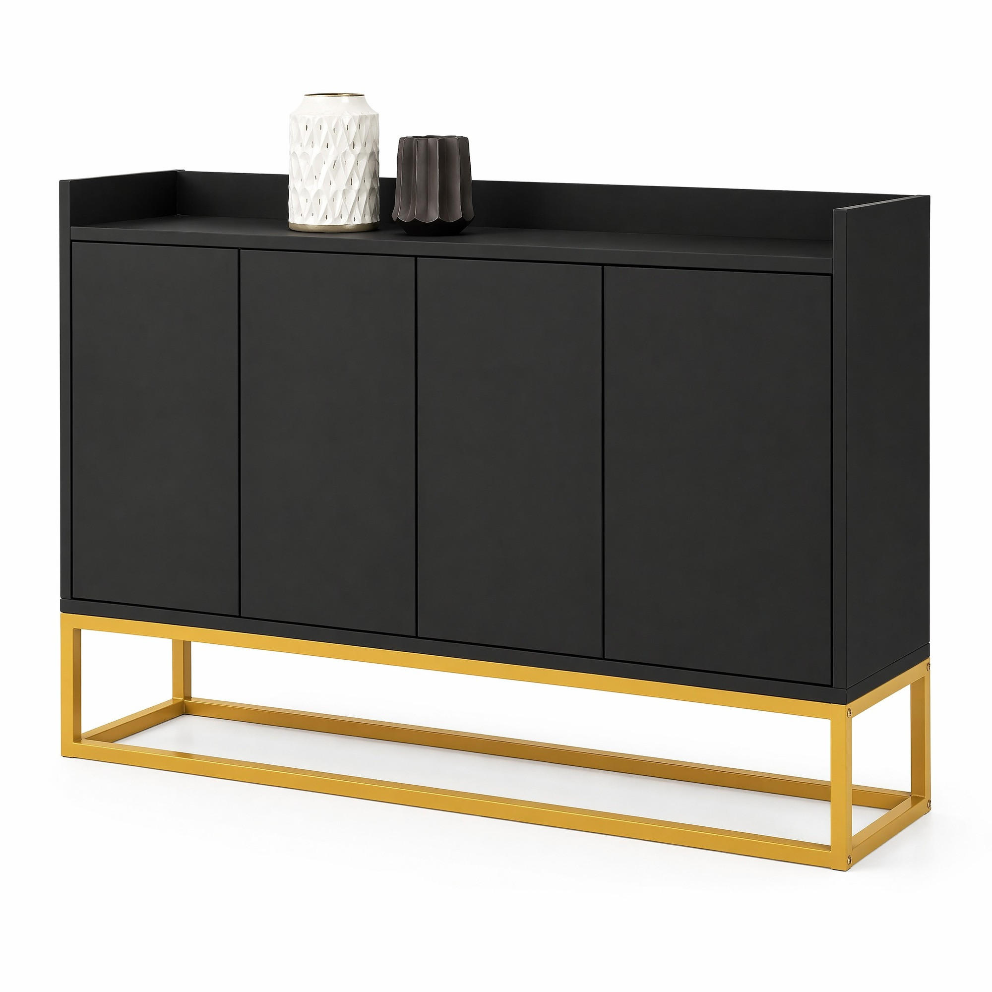 SIDEBOARD in Schwarz Anrichte mit 4 Türen für Esszimmer, Küche und Wohnzimmer, B120/T30/H80 cm - Goldfarben/Schwarz, Holzwerkstoff/Metall (120/80/30cm) - STILVORA