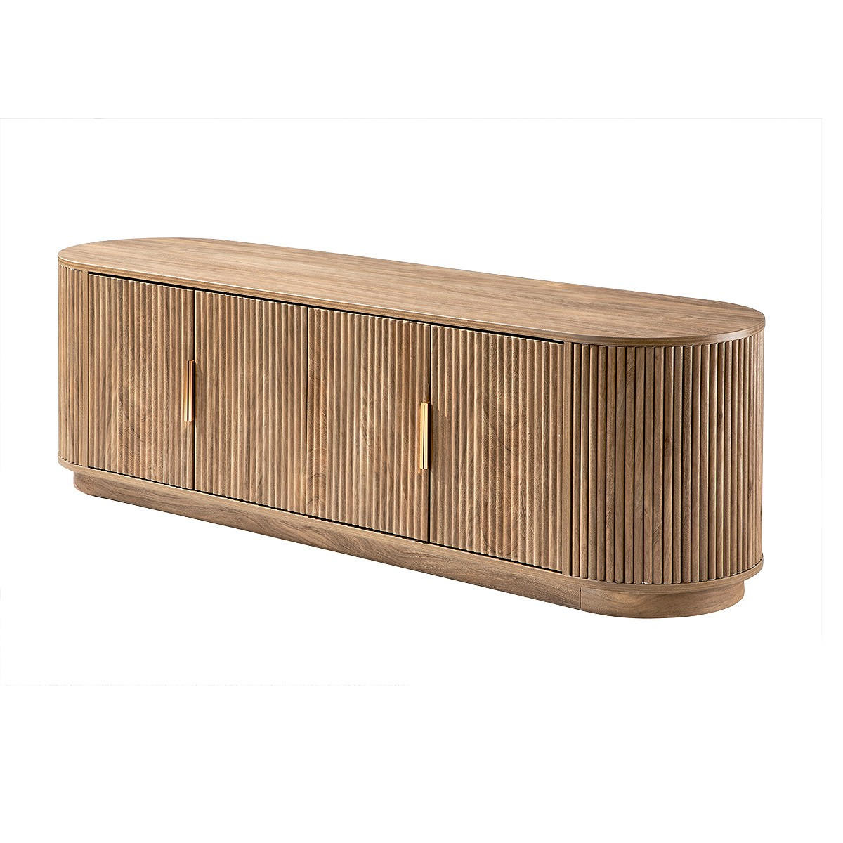 TV-LOWBOARD mit 4 Türen in Eichenoptik und Lamellenfronten 40/48/160 cm - Apfelbaumfarben, Holzwerkstoff (40/48/160cm) - Calicosy