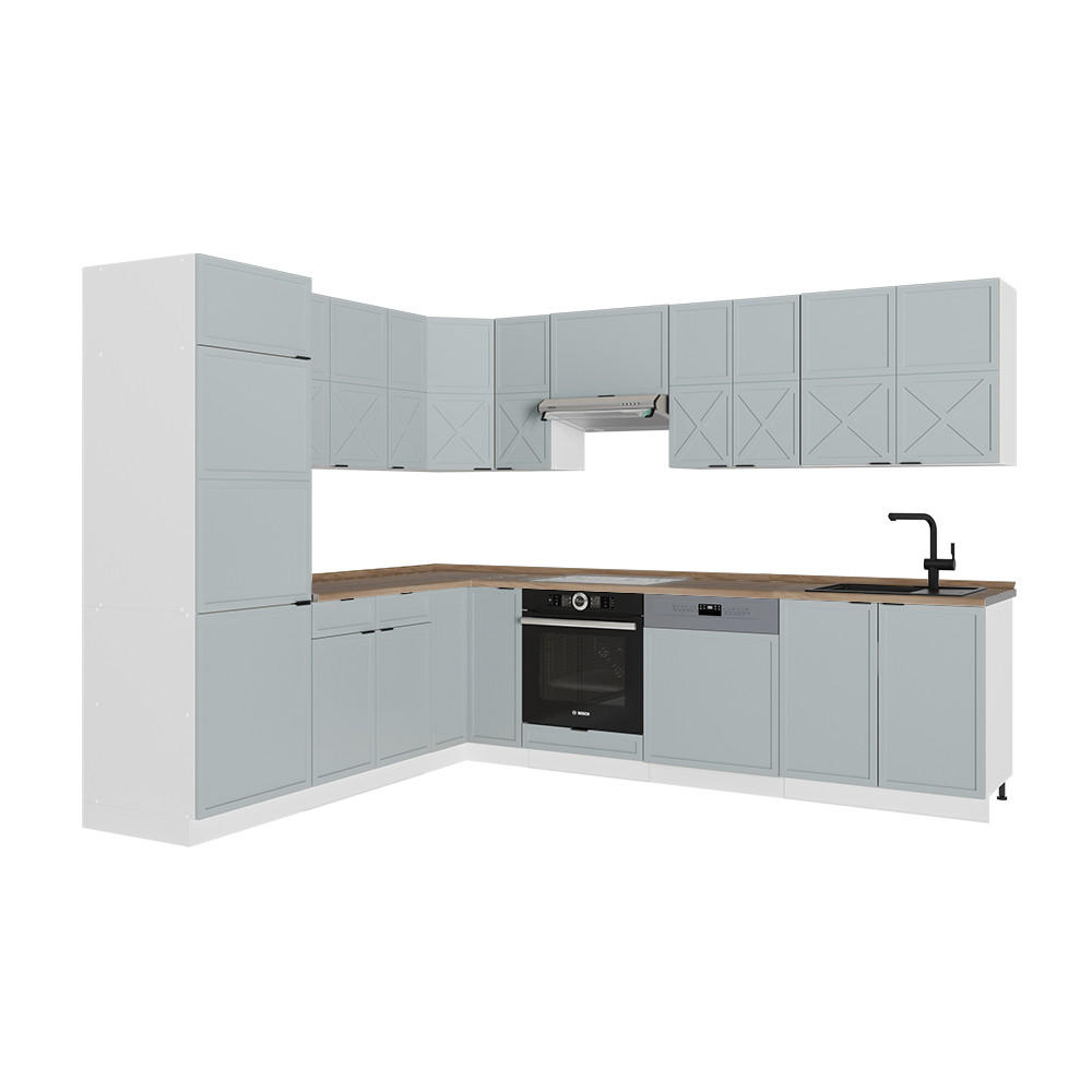 ECKKÜCHE Fame-Line Hellblau-grau/Weiß 227 x 287 cm, AP Eiche - Weiß/Hellblau, Holzwerkstoff (287/81.6/60cm) - Vicco