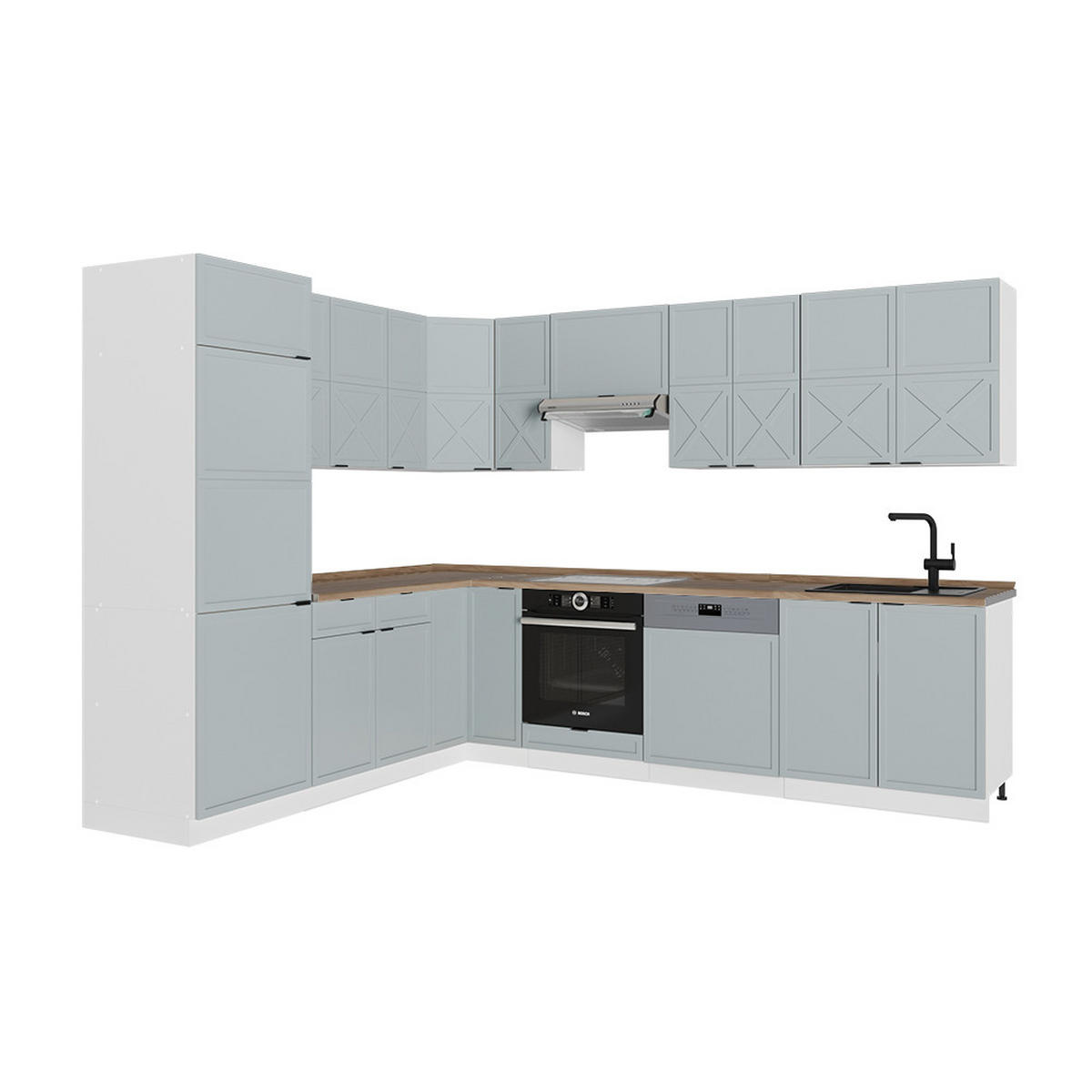 ECKKÜCHE Fame-Line Hellblau-grau/Weiß 227 x 287 cm, AP Eiche - Weiß/Hellblau, Holzwerkstoff (287/81.6/60cm) - Vicco