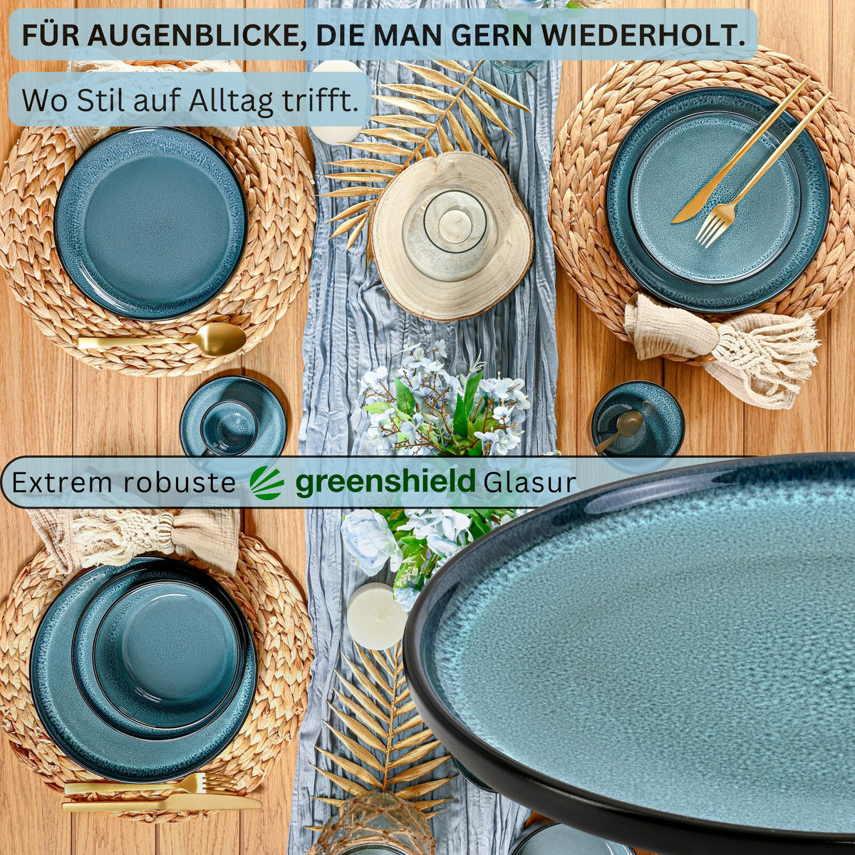 SPEISETELLER SET VIGO - 6 teilig aus Steingut - Blau, Stein (26.5cm) - Sänger