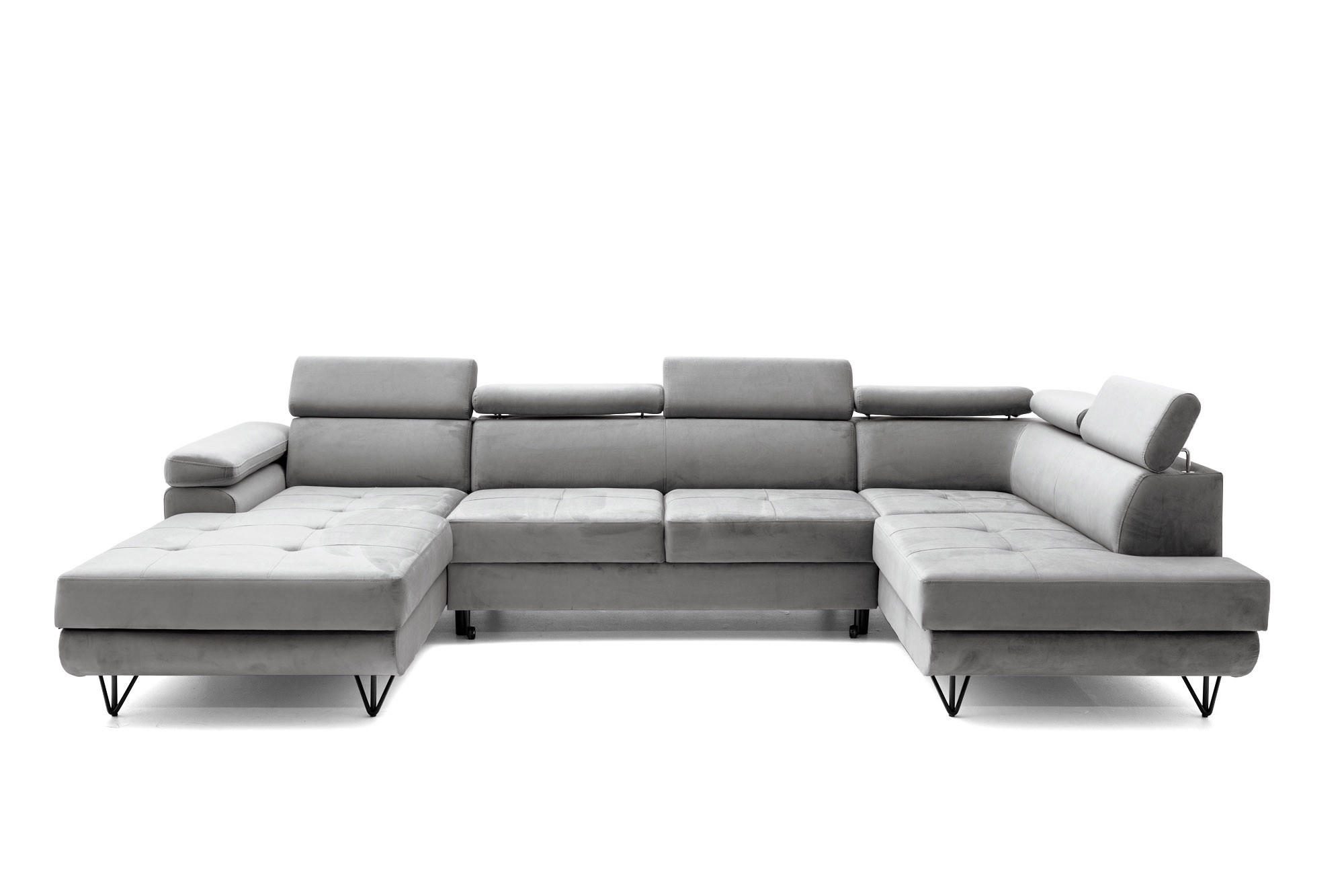 ECKSOFA U-Form JUNIOR U Rechts mit Schlaffunktion 128x254 Velours Grau - Schwarz/Grau, Holz/Textil (184/90/323cm) - Muffo