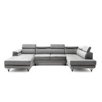 ECKSOFA U-Form JUNIOR U Rechts mit Schlaffunktion 128x254 Velours Grau - Schwarz/Grau, Holz/Textil (184/90/323cm) - Muffo