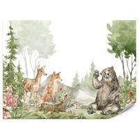 FOTOTAPETE für Kinderzimmer Aquarell Waldtiere Fuchs Reh Tragen 450x315 - Multicolor, Papier (450/315cm) - Muralo