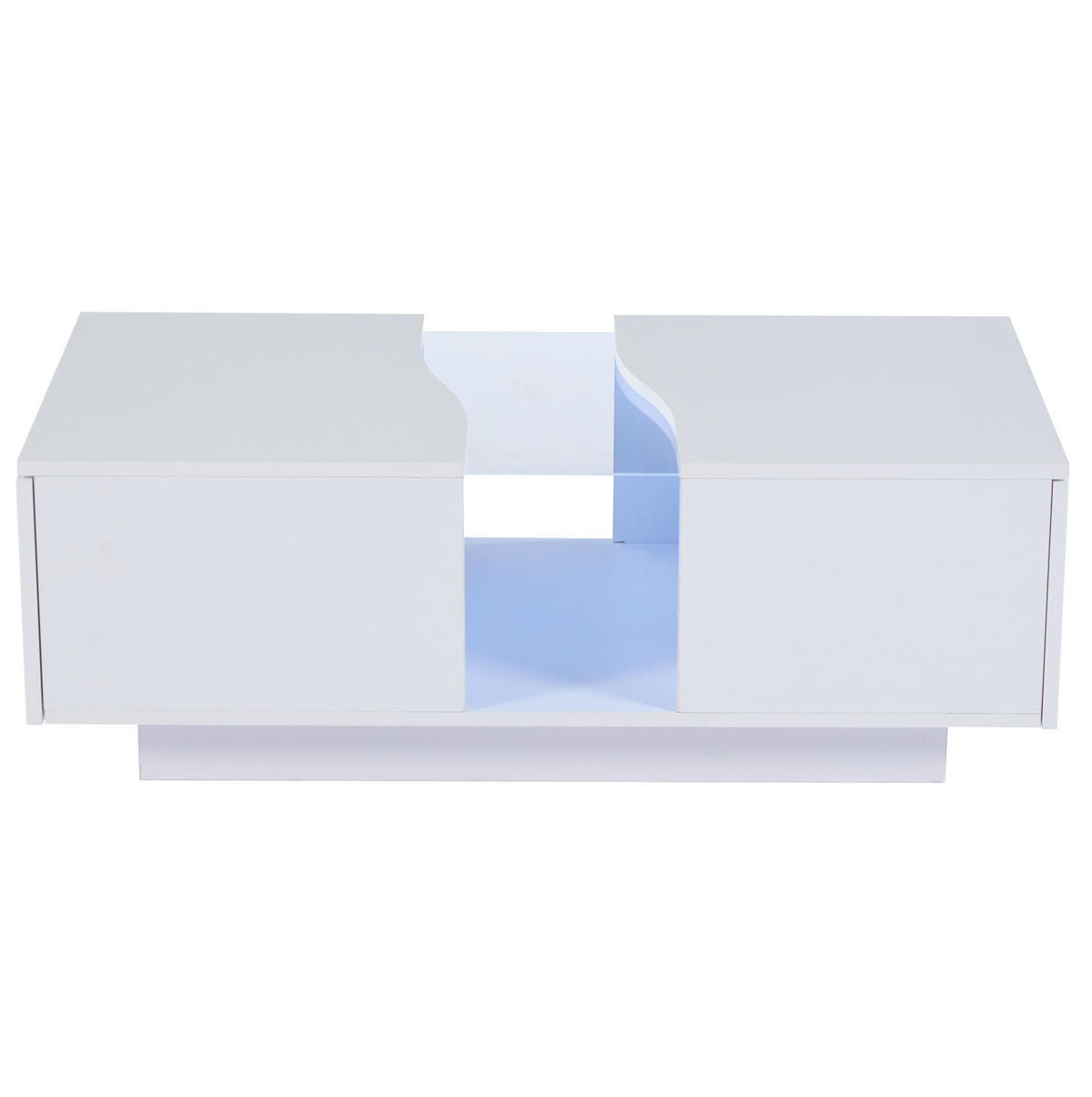 COUCHTISCH 100/50/35 cm Weiß Hochglanz mit 2 Schubladen und LED-Beleuchtung - Weiß, Holzwerkstoff (100/50/35cm) - OKWISH