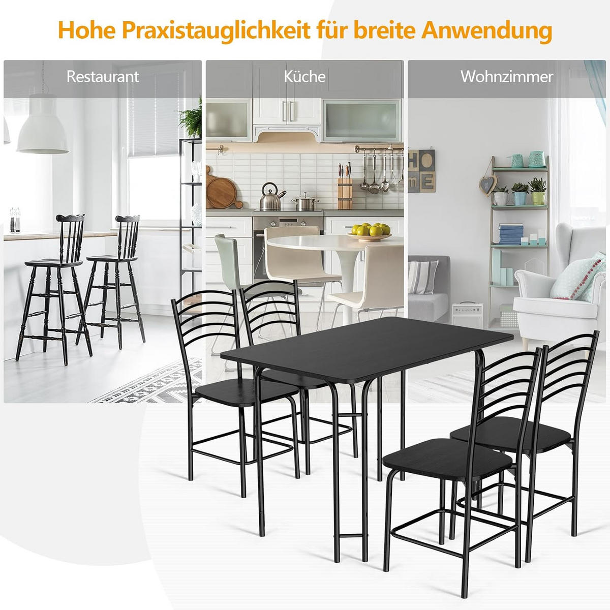 ESSGRUPPE Rechteckig Schwarz - Schwarz, Holz (46.5/85.5/41cm) - COSTWAY