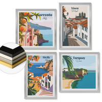 WANDBILDER 4er Set - 50x50 cm & 40x60 cm Silberner Rahmen - Retro-Illustrationen von Weltstädten - Silberfarben, Kunststoff (50/50cm) - ArtPrintCave