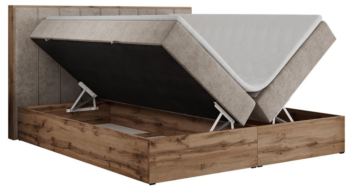BOXBETT BELLISSIMO 180/200 Beige Struktur - H4 - Beige, Holz/Textil (180/200cm) - MKS