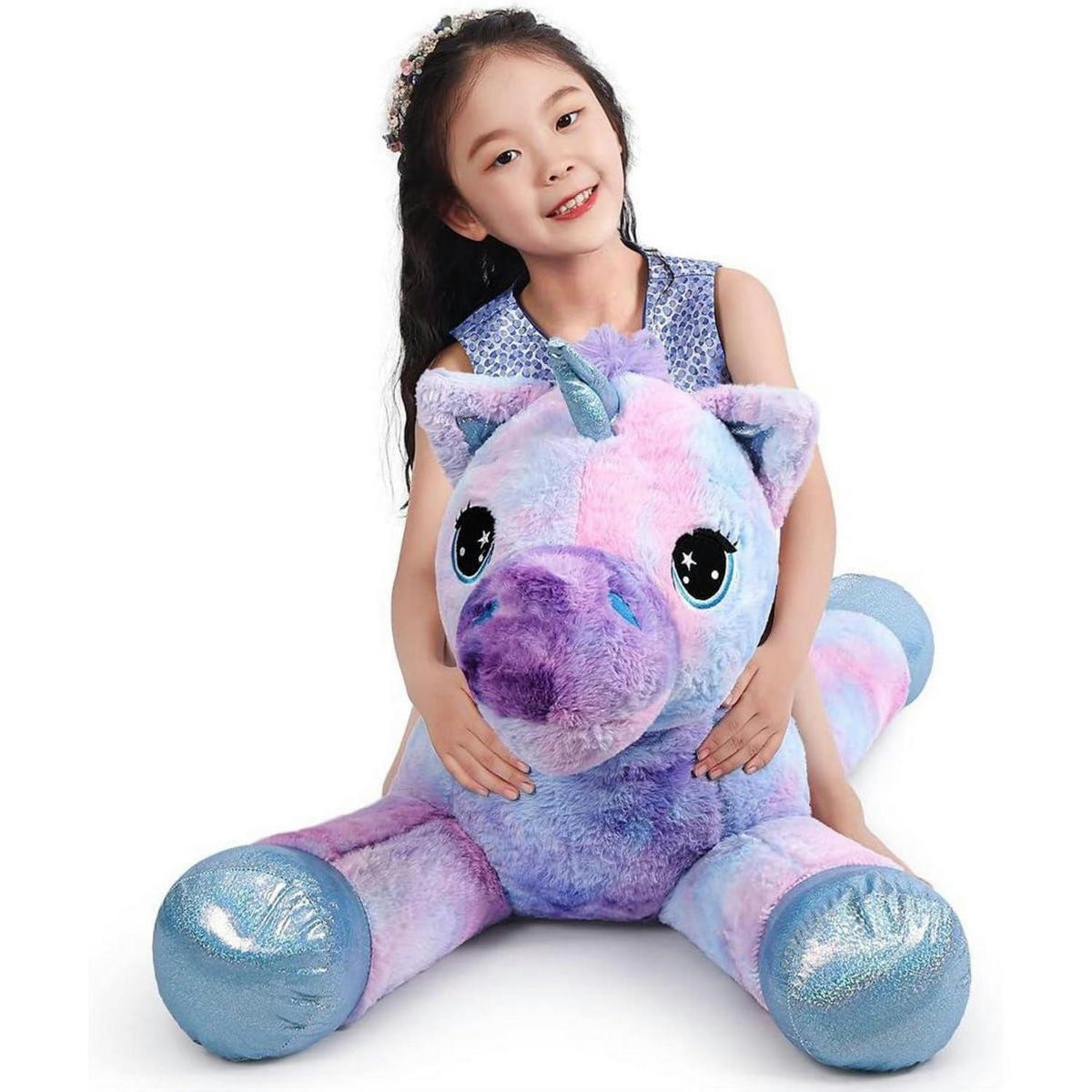 PLÜSCHTIER Einhorn 110 cm Blau - Multicolor, Textil (16/19.1cm)
