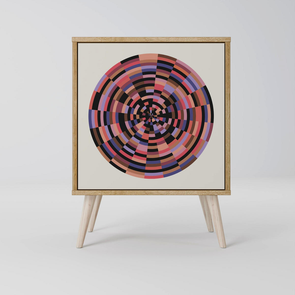 SIDEBOARD BROWN CIRCLES, Grau, 57,5x42x57,5 cm, Ohne Füße - Multicolor/Grau, Holzwerkstoff (57.5/57.5/42cm) - SpaceRebels