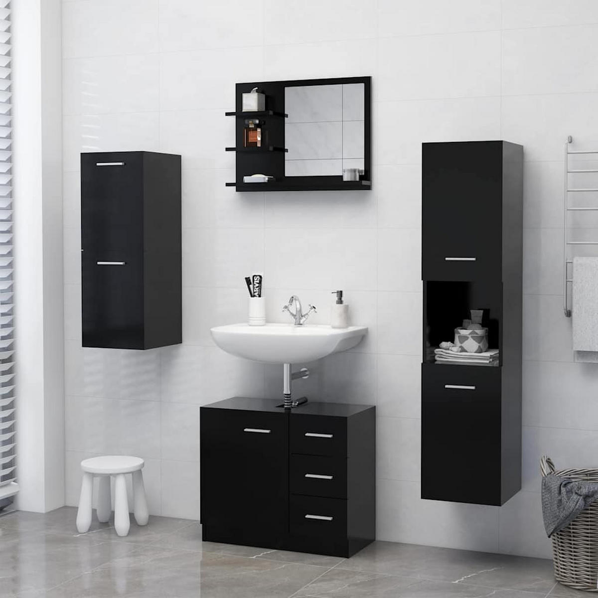 SPIEGELSCHRANK 60/10,5/45 cm, aus Holzwerkstoff, in Schwarz - Schwarz, Holz (60/45/60cm) - vidaXL