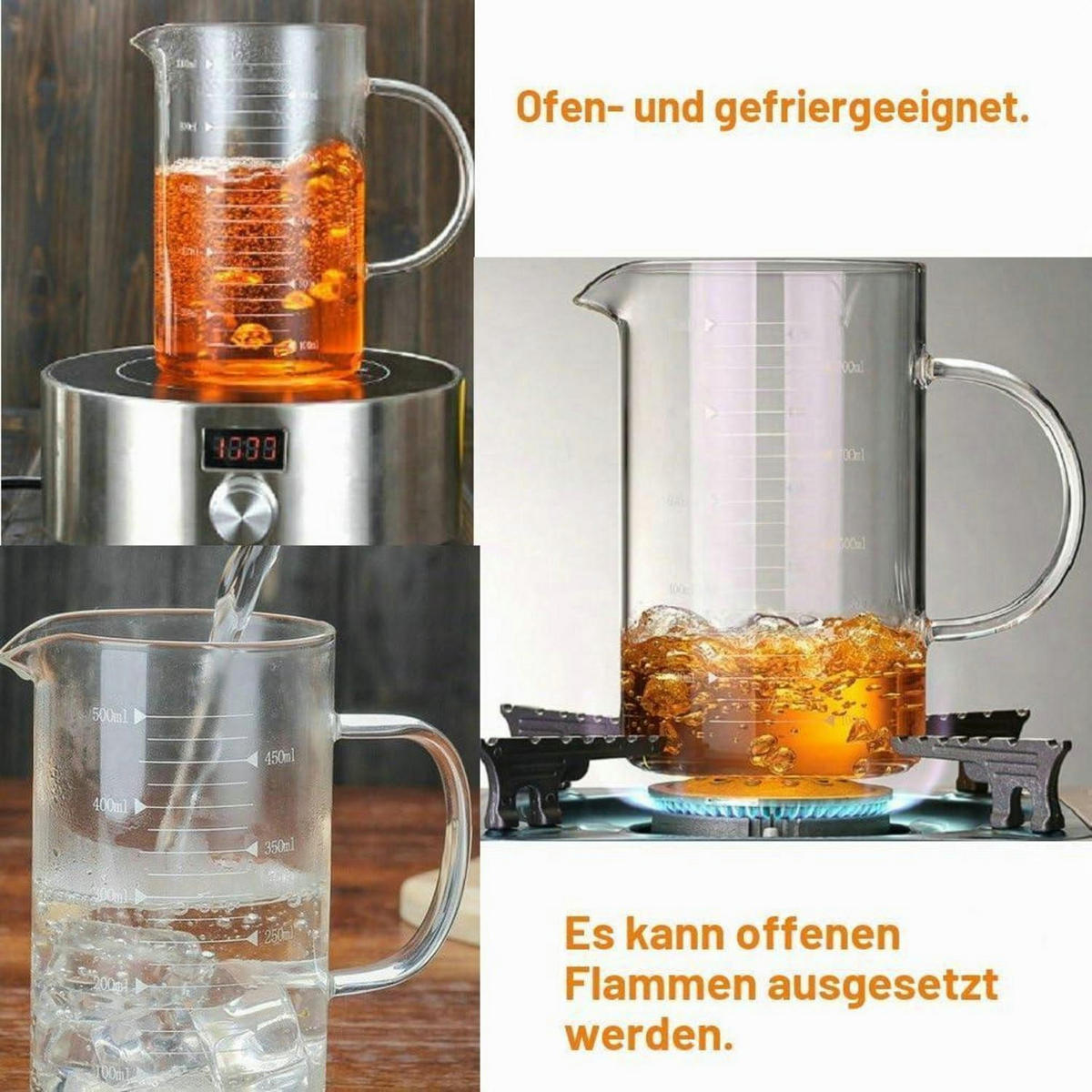 MESSBECHER Glas 0,5 Liter mit ergonomischem Griff - Transparent, Glas (0.5L)