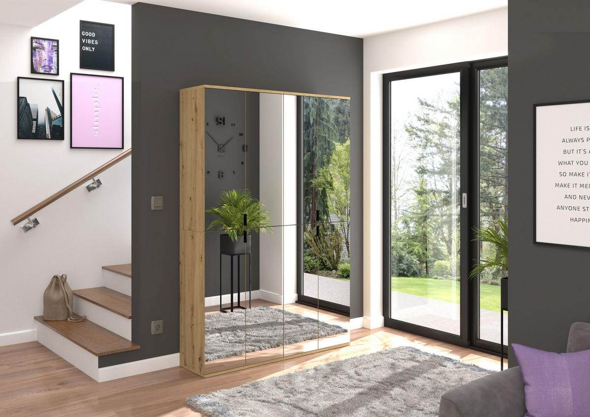 SPIEGELSCHRANK Projekt X Garderobe in Artisan Eiche Nb. und Spiegelglas B/H/T: 61x193x34 cm - Eiche Artisan, Holzwerkstoff (61/193/34cm)