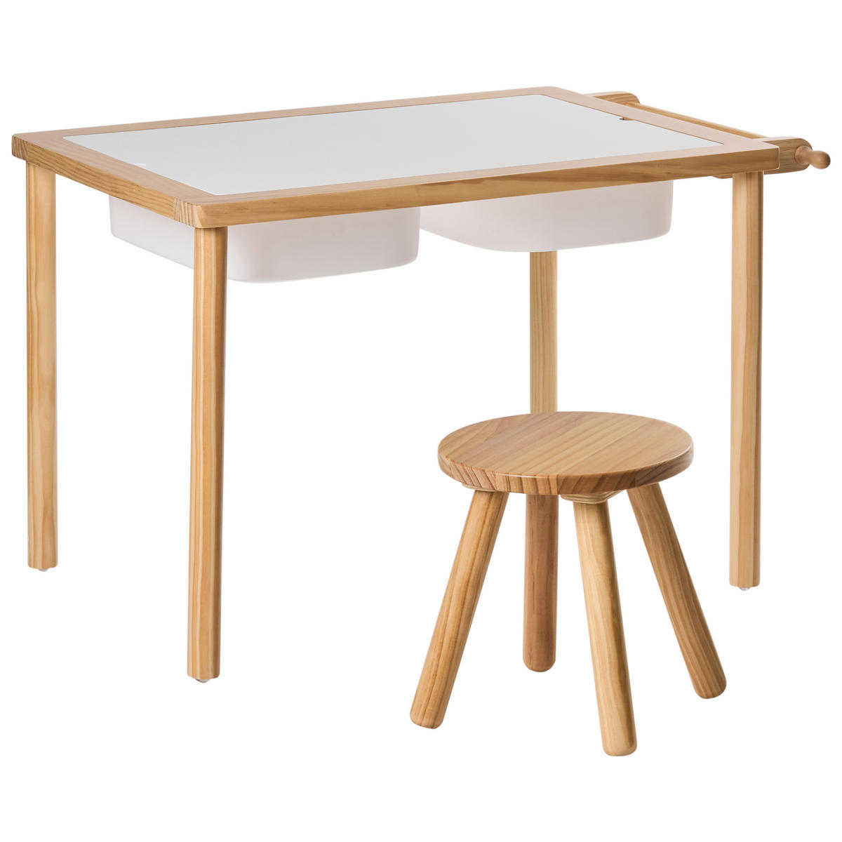 KINDERTISCH und Stuhlset Hellbraun Montessori mit Stauraum Kempsey - Hellbraun, Holz (81/51/52cm) - Beliani
